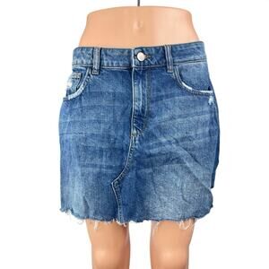 DL1961 Womens Blue High Rise Distressed Frayed Mini A-Line Denim Jeans Skirt 29